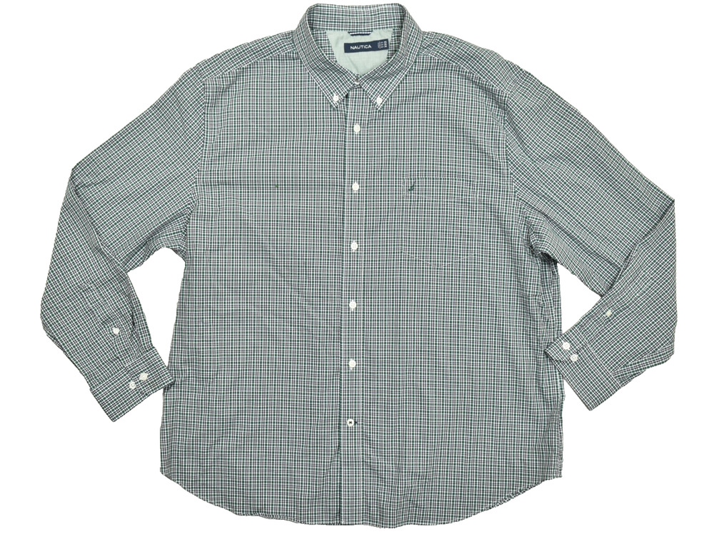 Nautica Mens XXL Green Plaid Button Down Shirt Long Sleeve Cotton 100% Cotton